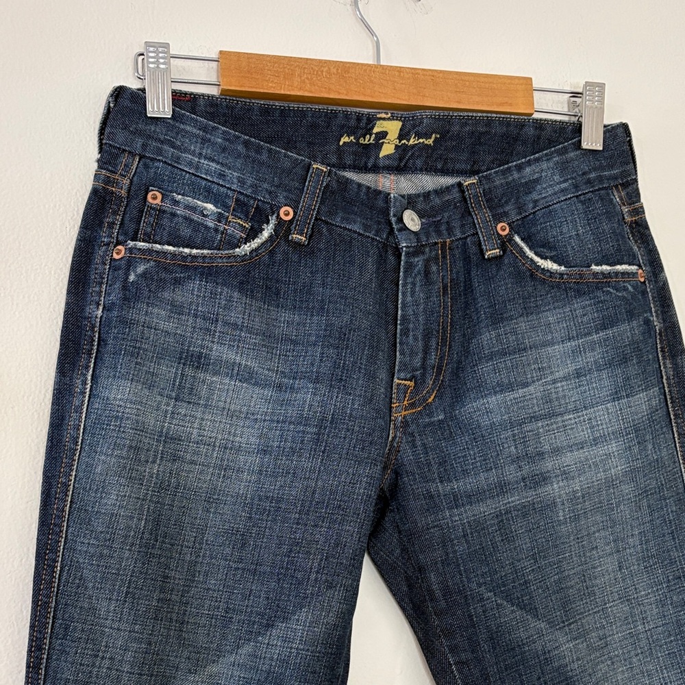 7 For All Mankind A Pocket Jeans Y2K Flare Pink Embellished Faded Denim Size 29 - Picture 3 of 15